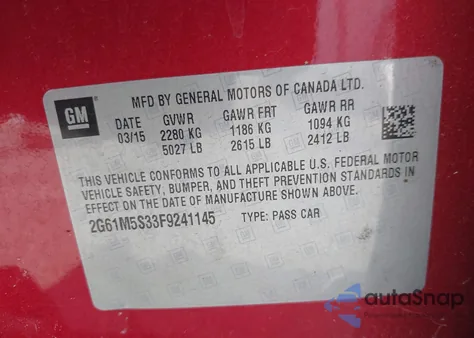 2015 Cadillac Xts Luxury из США, поврежденный, VIN 2G61M5S33F9241145